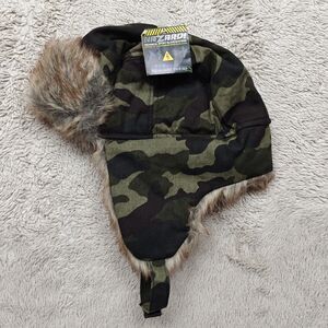 Camo Faux Fur Trim Lined Trapper Hat Kids Boys Size 4-7